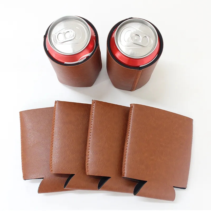 PU Leather Can Cooler Sleeve – Foldable Beverage Holder for Cans & Bottles, custom koozie with logo imprint 4
