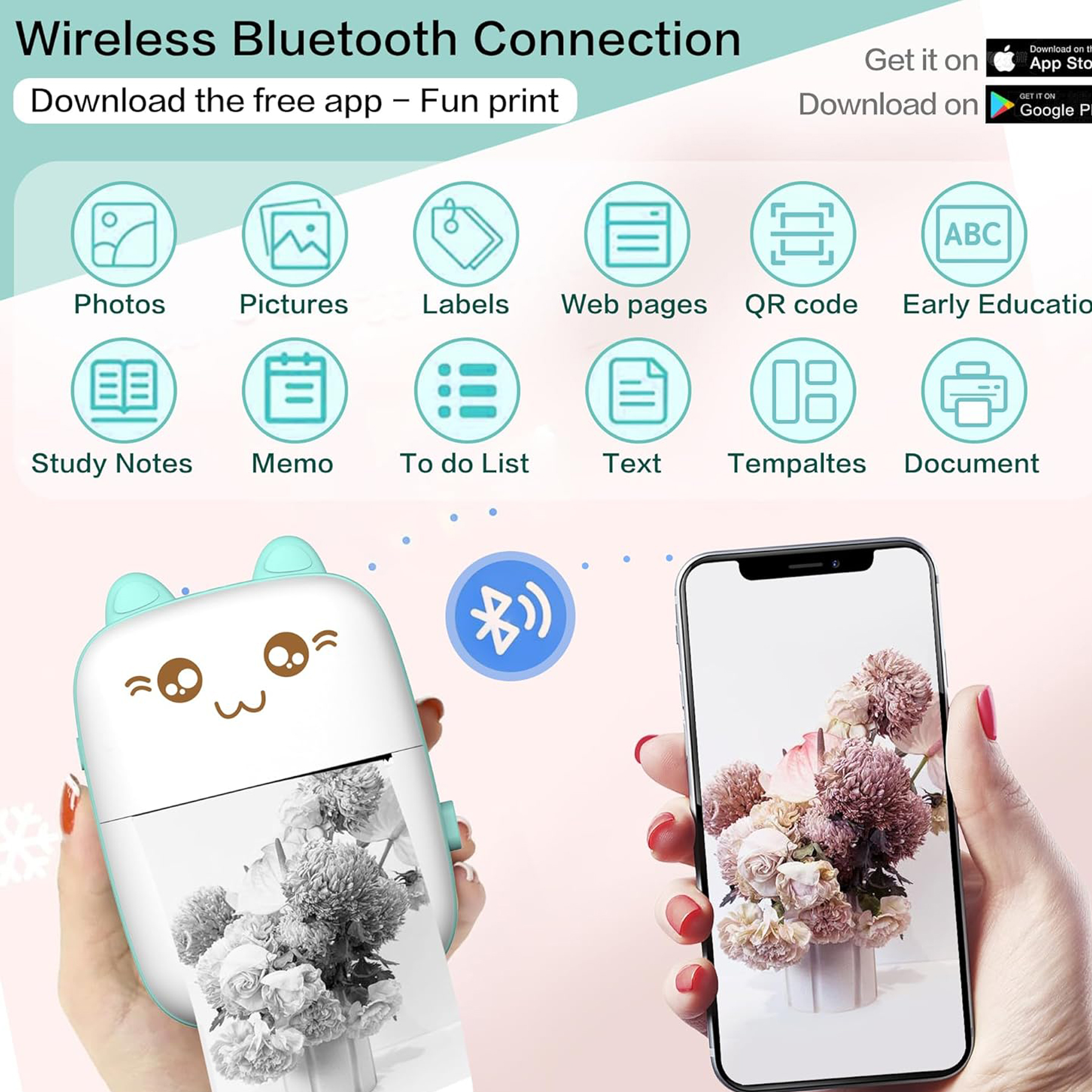 Portable Inkless Sticker Printer with Paper Roll 3