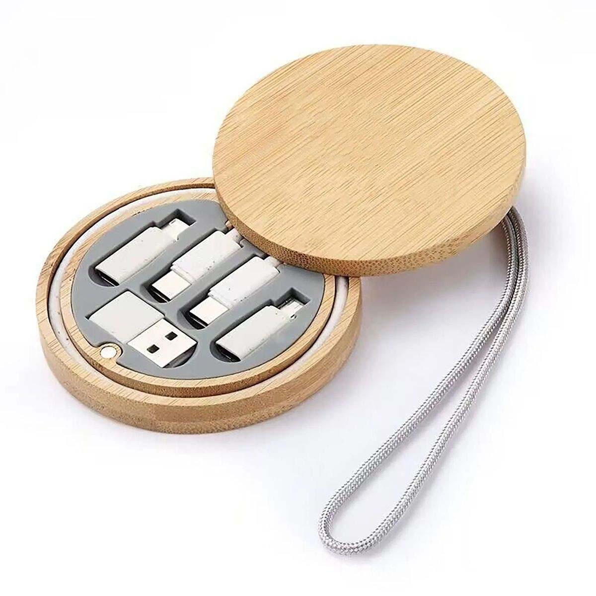 Sustainable Bamboo USB Cable Case for Travel 3