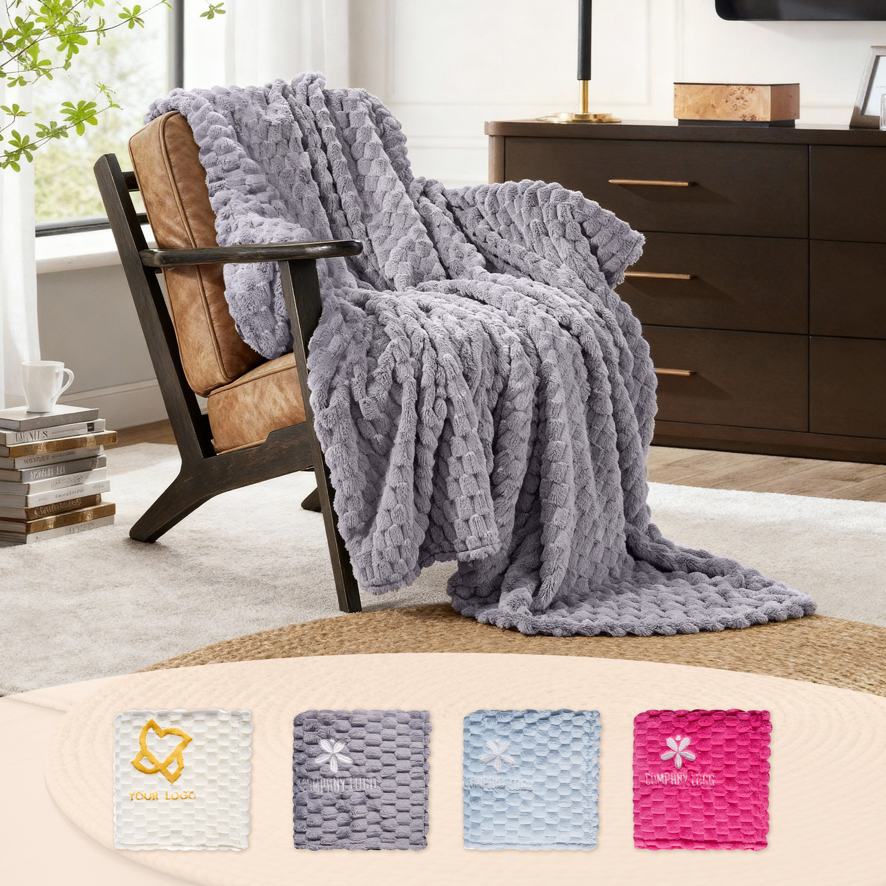 Embroidered Cozy Flannel Blanket - 50" X 70" 1