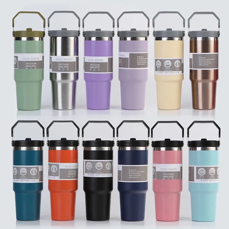 Stainless steel 30-40oz ice cup with multiple lids 17