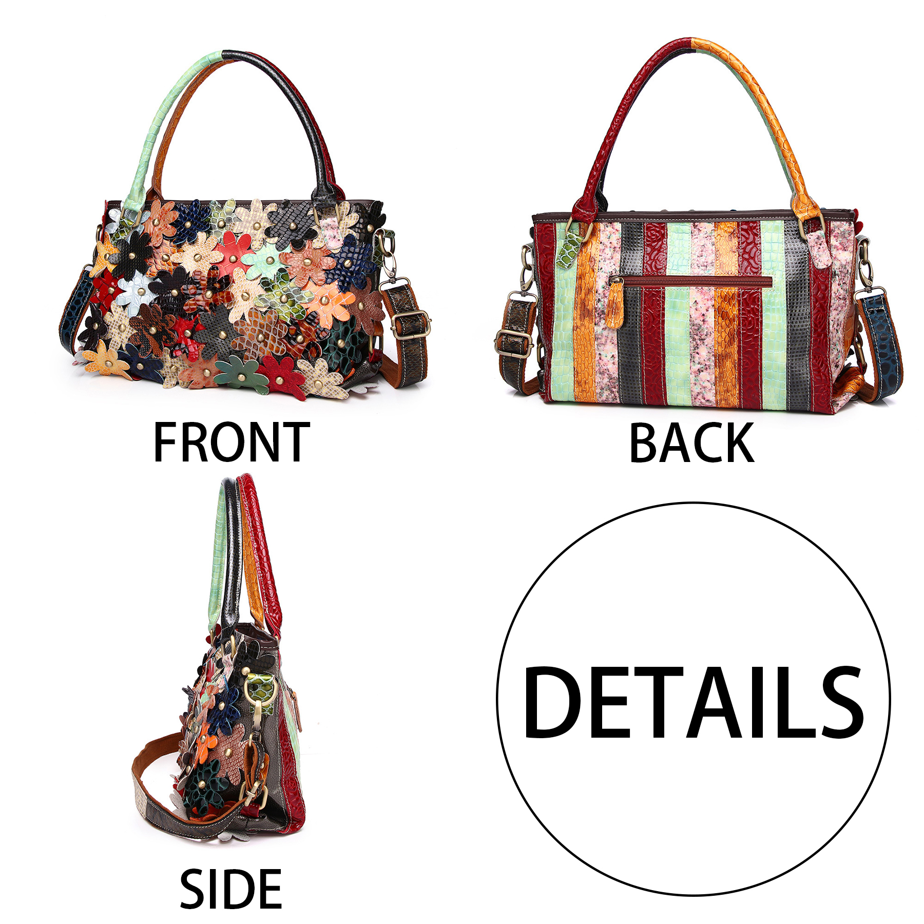 Genuine Leather Serpentine floral coloured stud shoulder bag 6