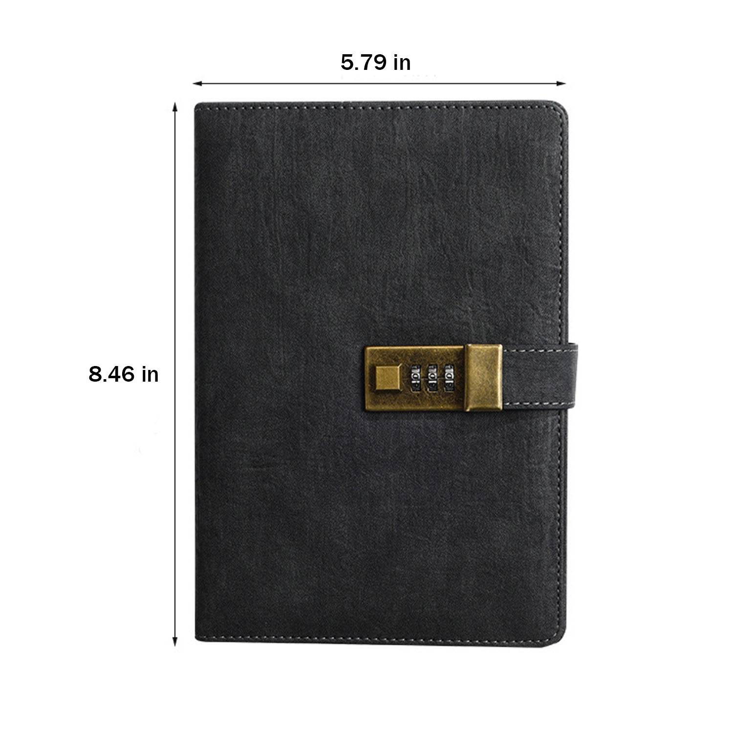 A5 PU Leather Journal Notebook w/ Metal Password Lock 7
