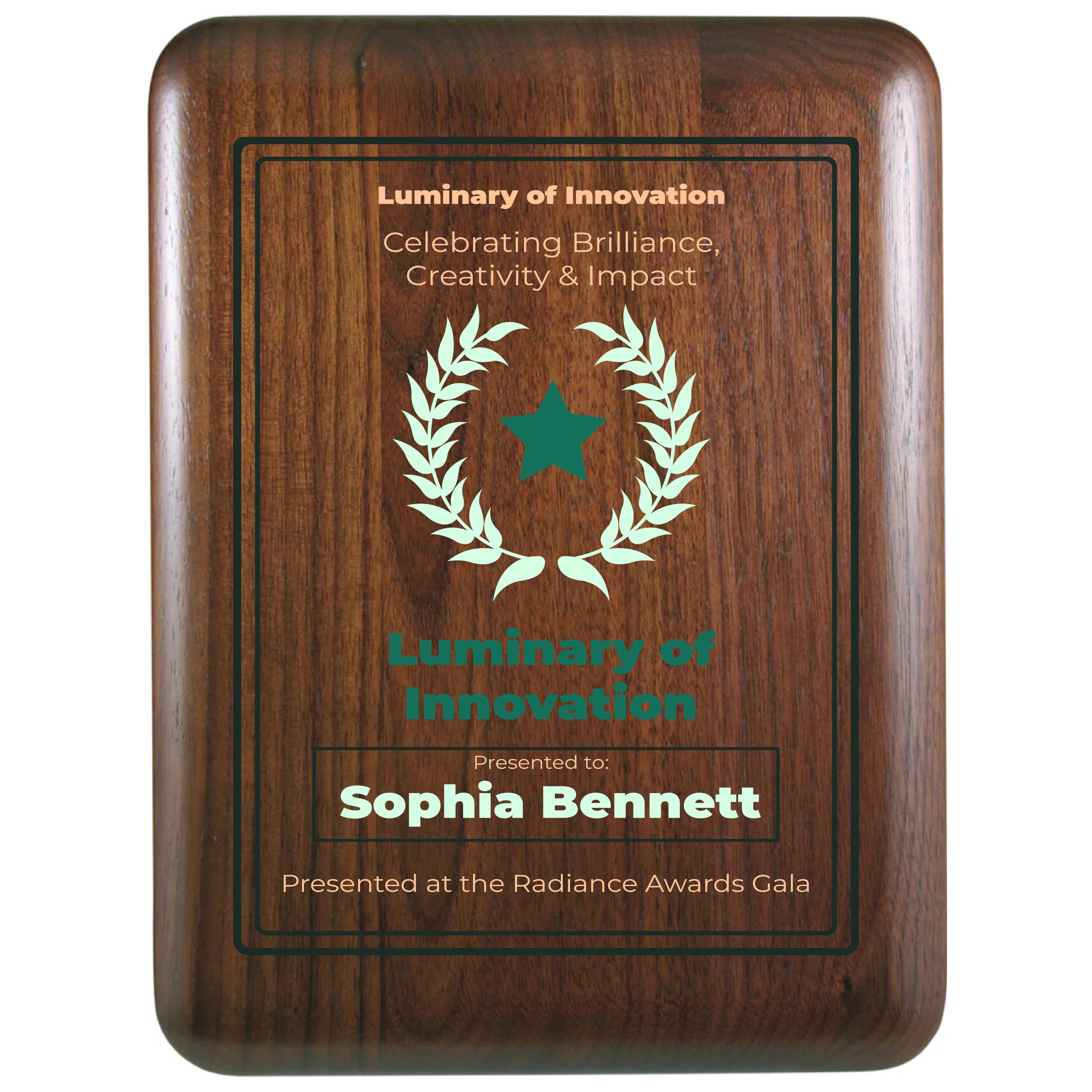 6" x 8" Elliptical Edge Round Corner Genuine Walnut Plaque 4