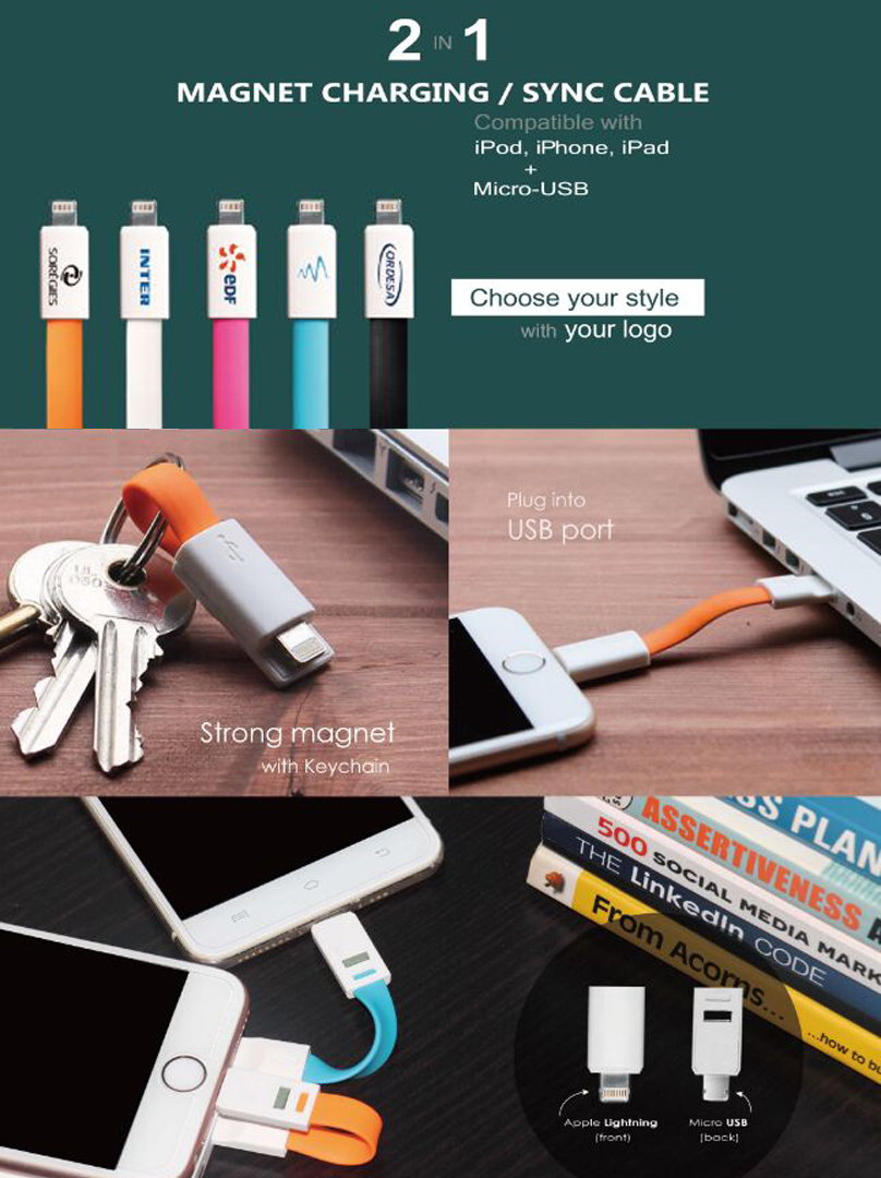 USB Magnet Charging Cable W/ Keychain 2 In 1 5