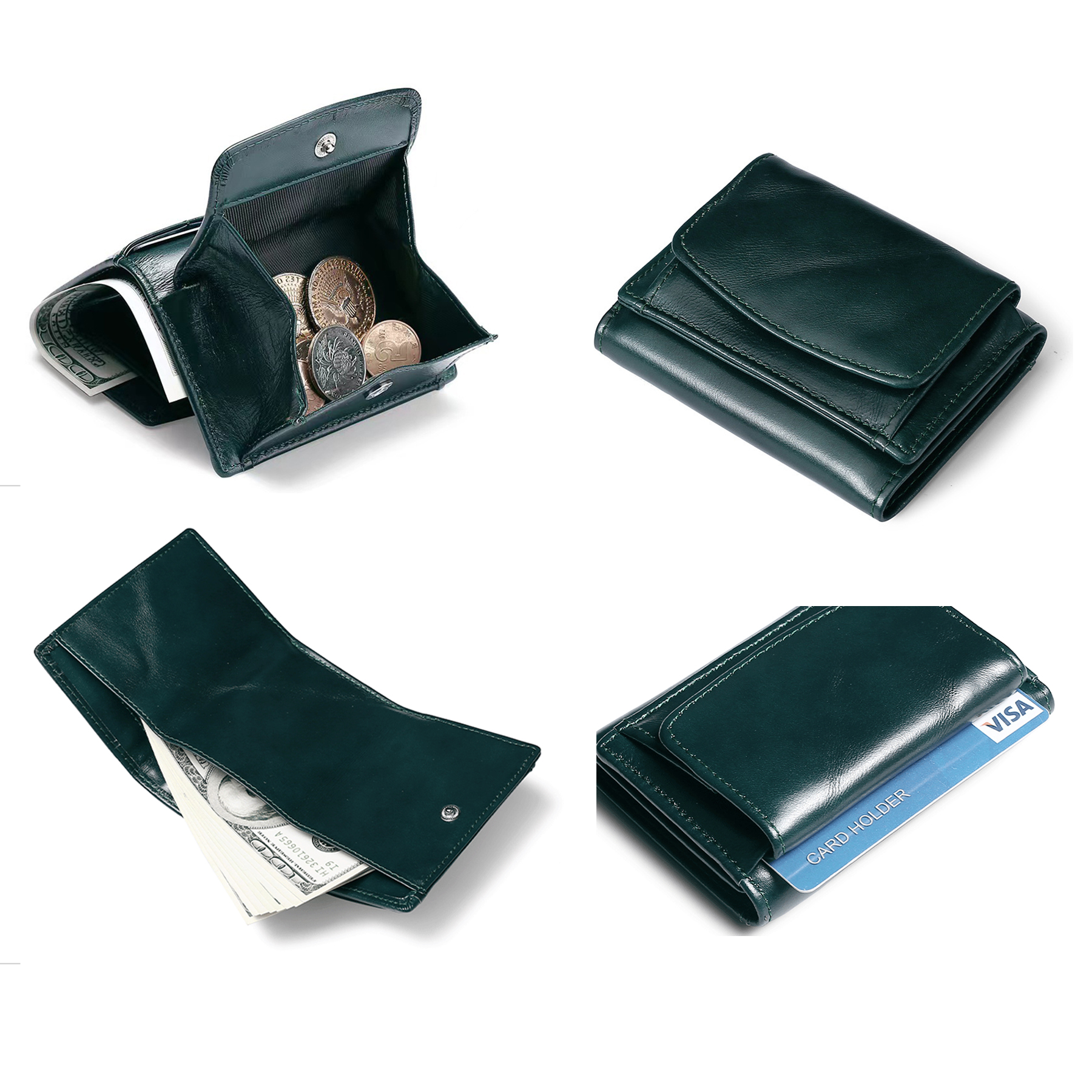 Genuine Cowhide Leather Foldable Mini Wallet 7