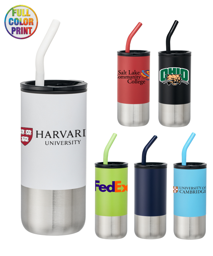 Union Printed - 18oz Double-wall Stainless Steel Tumbler (plastic liner) SS Drinking Straw and Silic 1