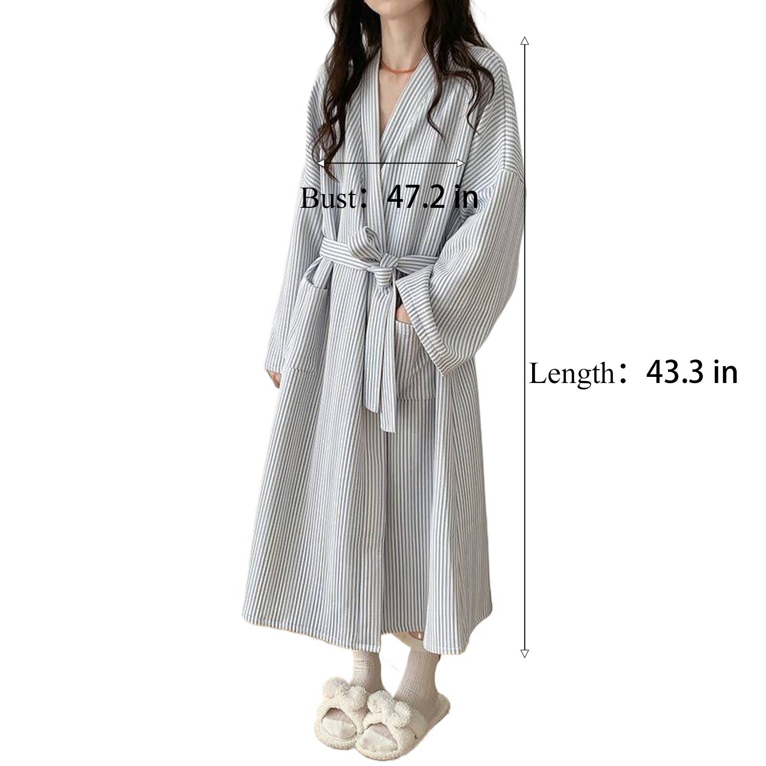 Women Winter Thermal Striped Bathrobe Loungewear 5