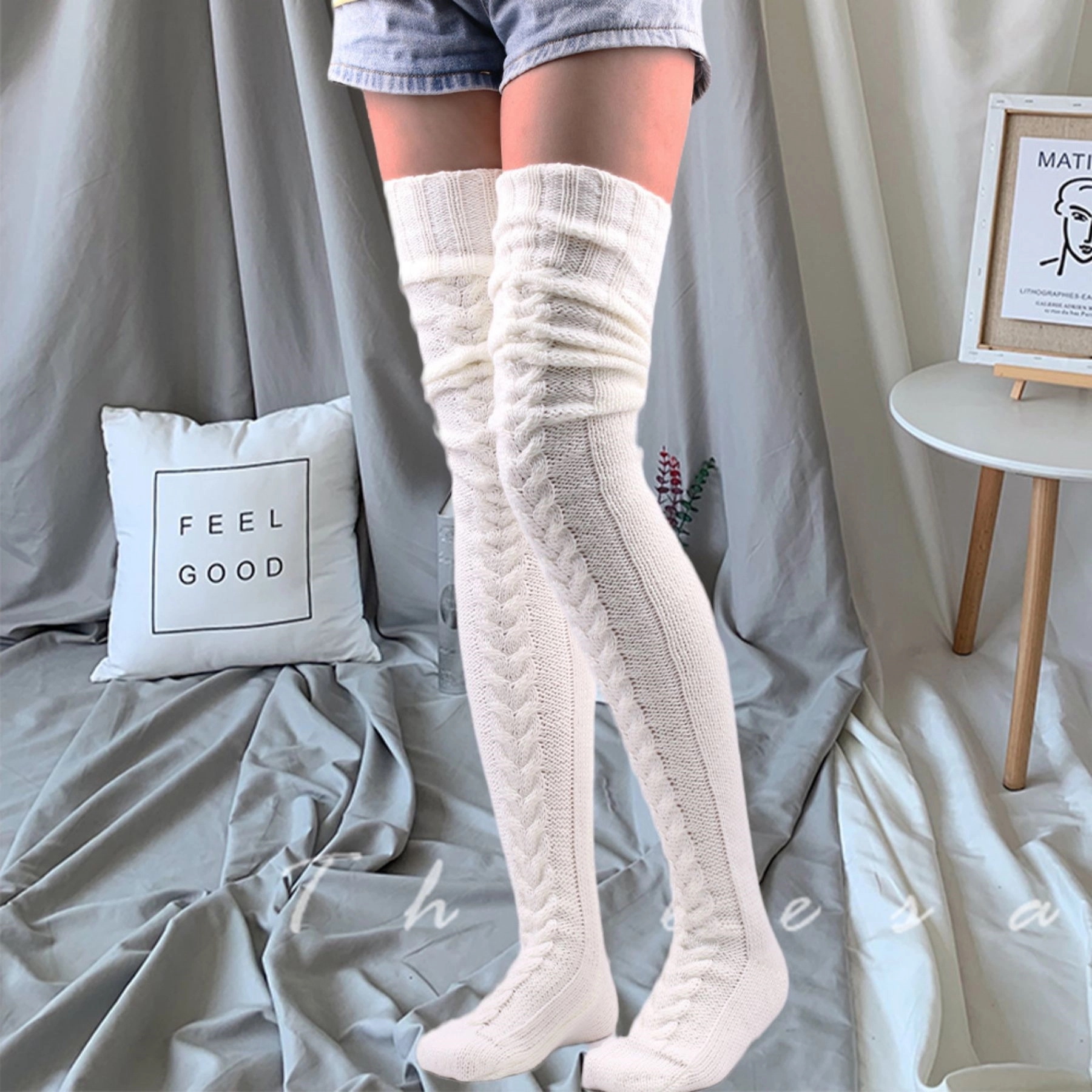 Women'S Cable Knitted Thigh High Boot Socks Extra Long 9