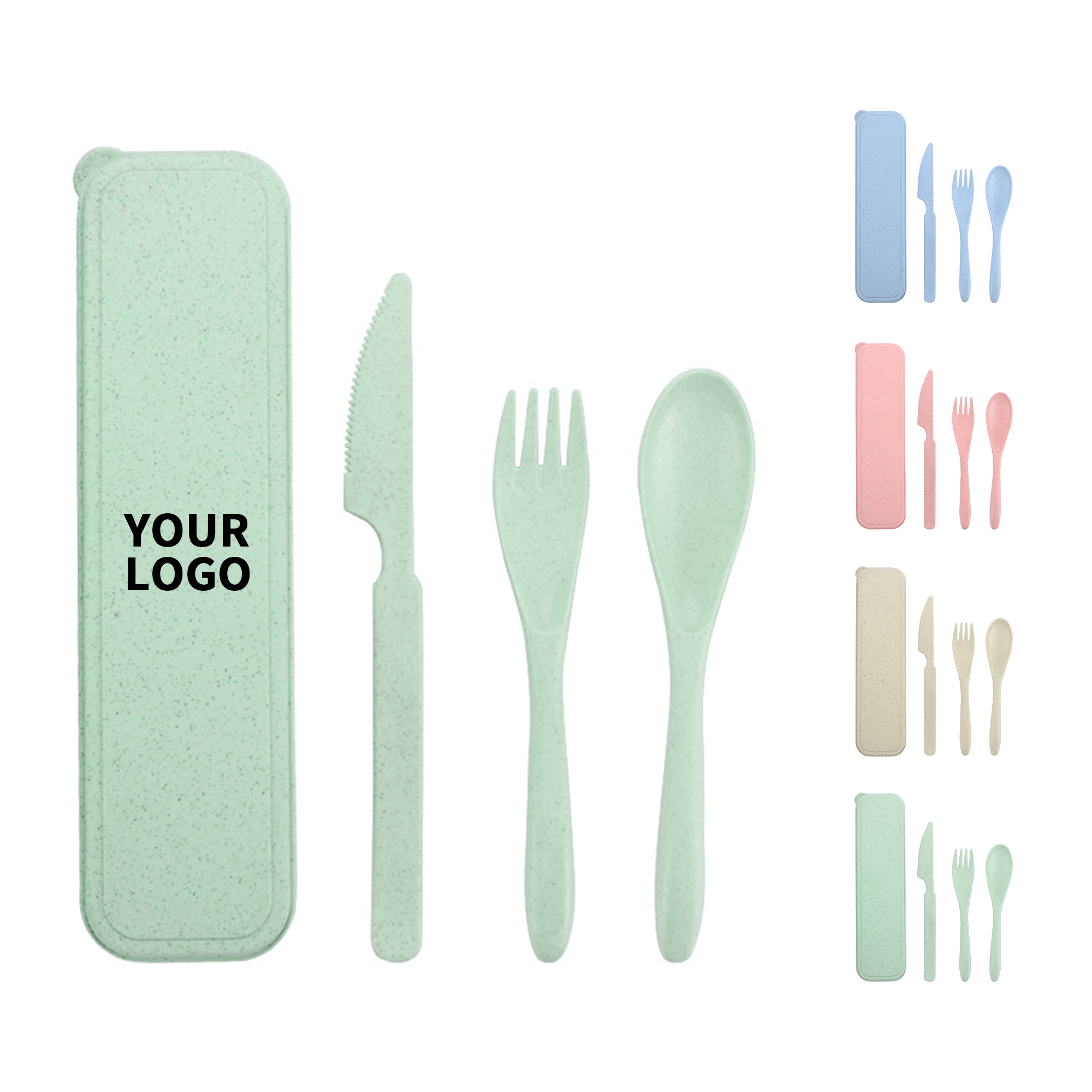 Wheat Straw Cutlery Set With Travel Case 8.3" Length X 2.2" Width 2