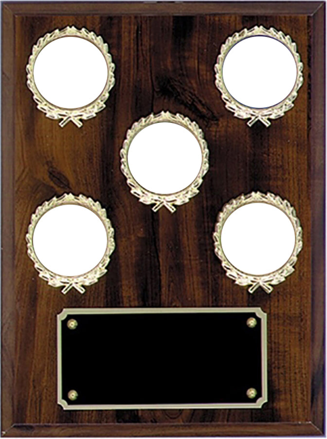 Simulated Walnut Plaque With 5 Wreaths 1