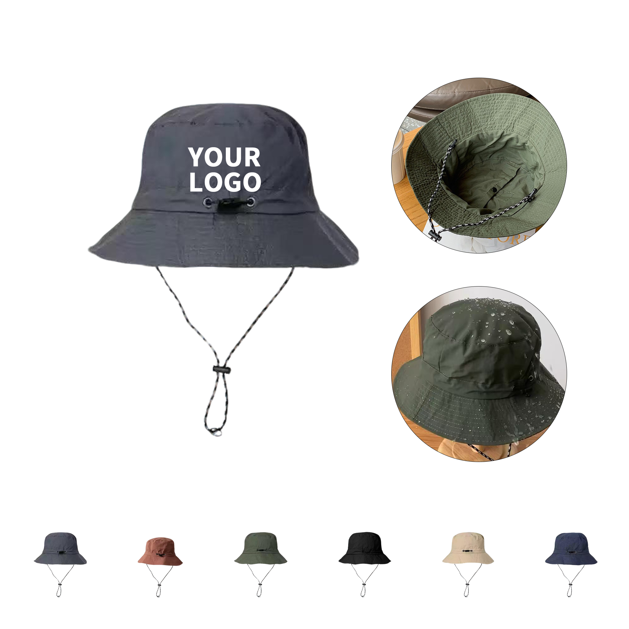 Polyester Wide Brim Bucket Hat With Adjustable Strap 2