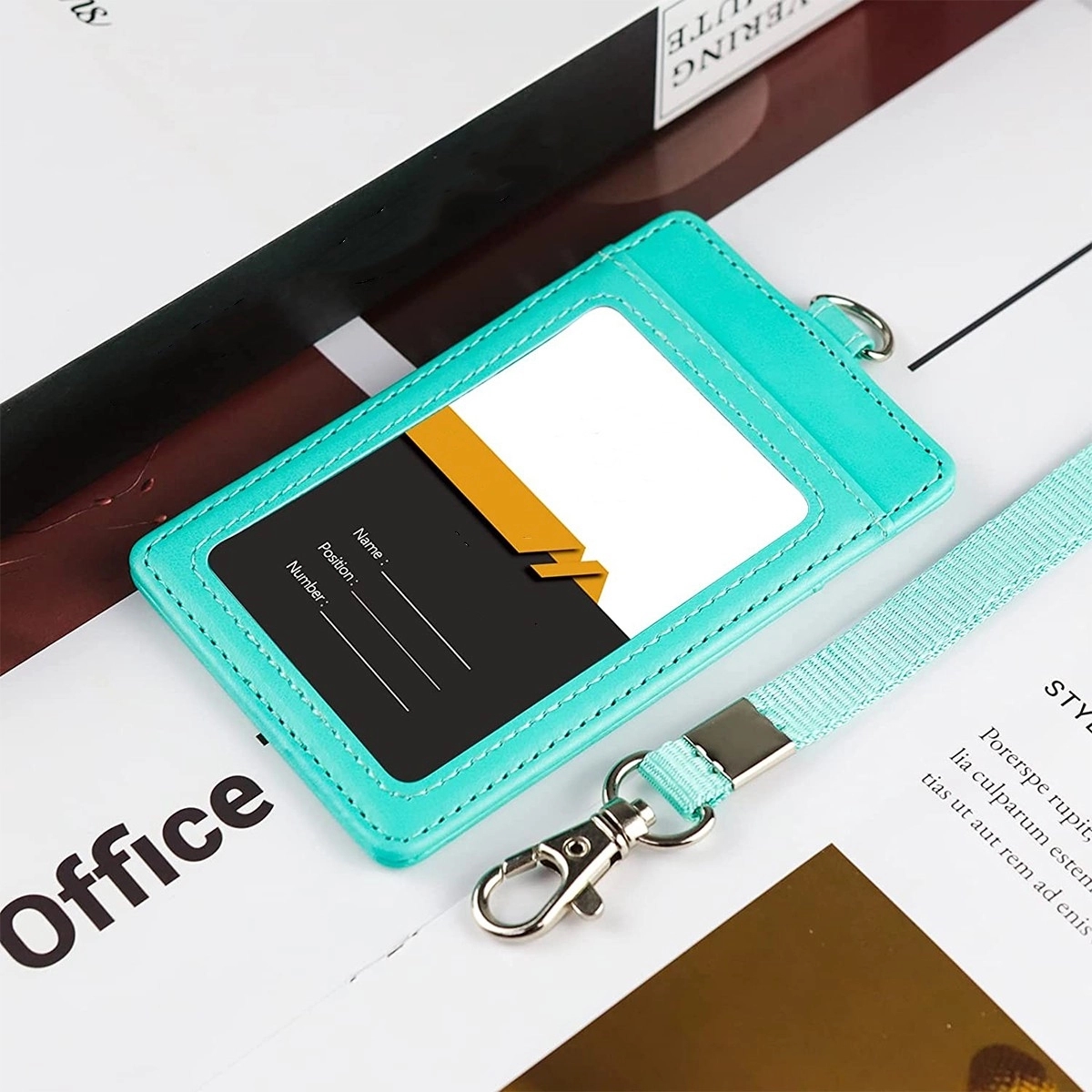 PU Leather ID Holder Badge Neck Lanyard 3