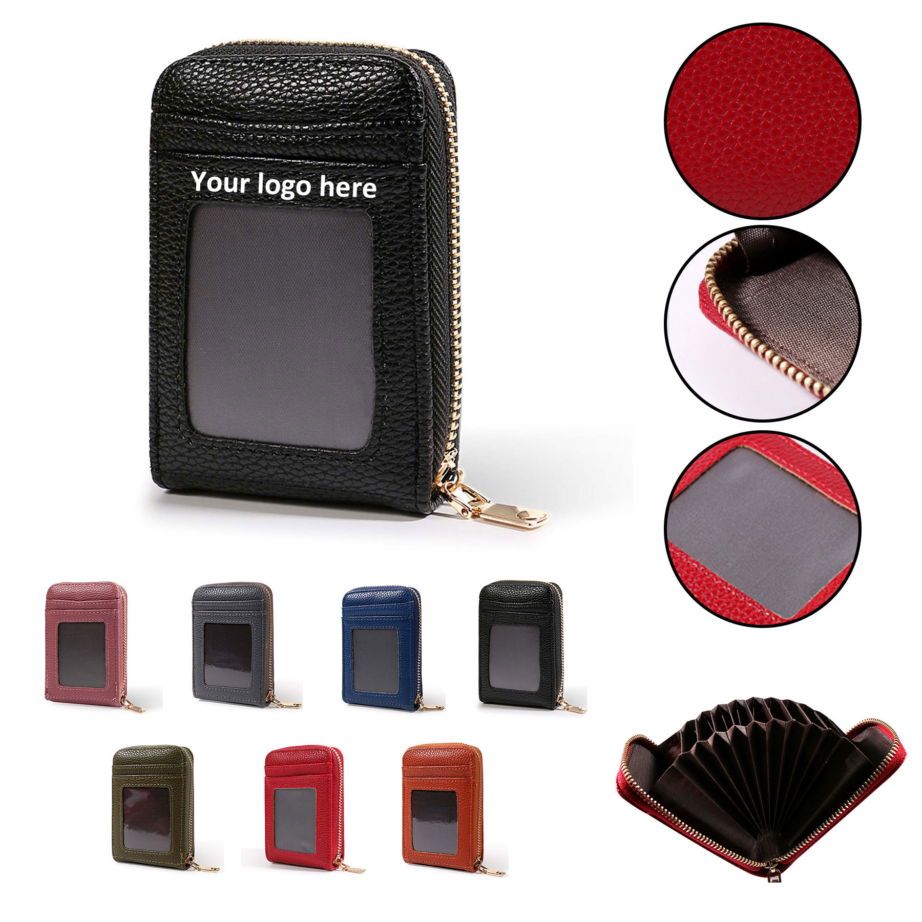 Rfid Leather Card Holder With Zipper 2