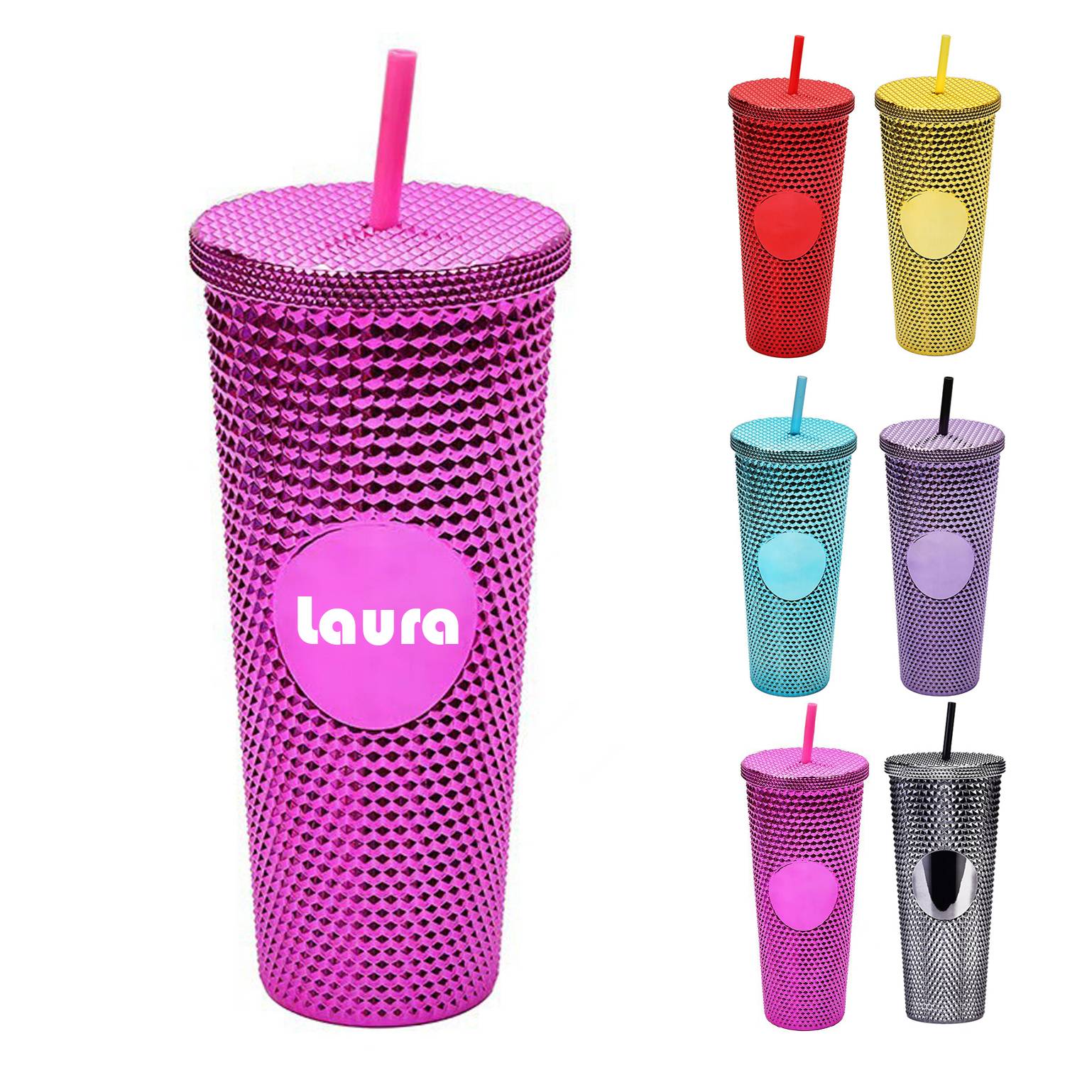 24oz Barbie Pink Plastic Durian Straw Cup 1