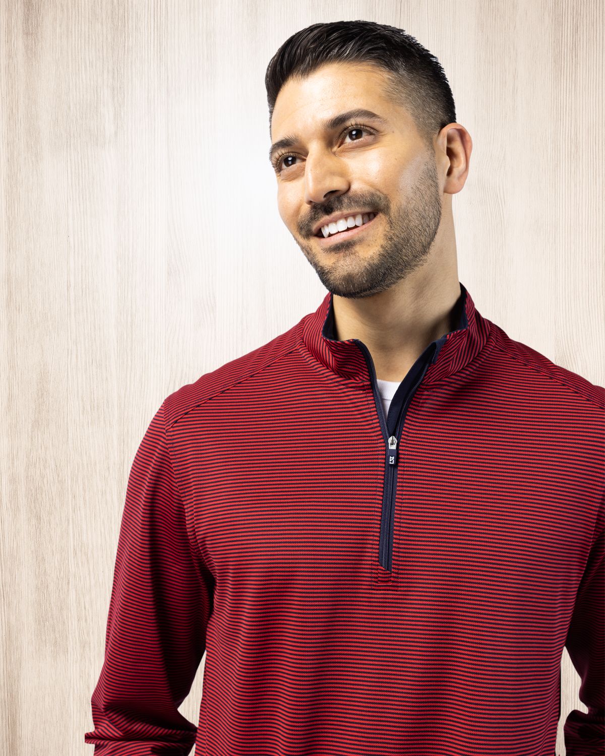 Cutter & Buck Virtue Recycled Micro Stripe Featherlight Pique Mens Quarter Zip Pullover 25