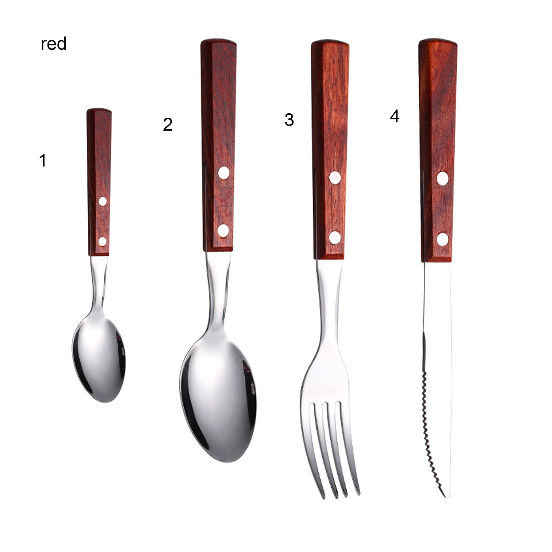 Silverware Set Stainless Steel Cutlery Wood Handle Retro 13