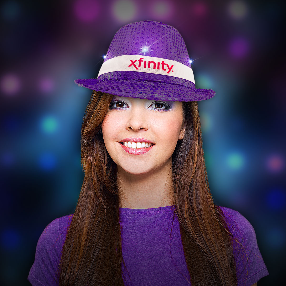 Purple Sequin LED Fedora(w/white imprintable band)