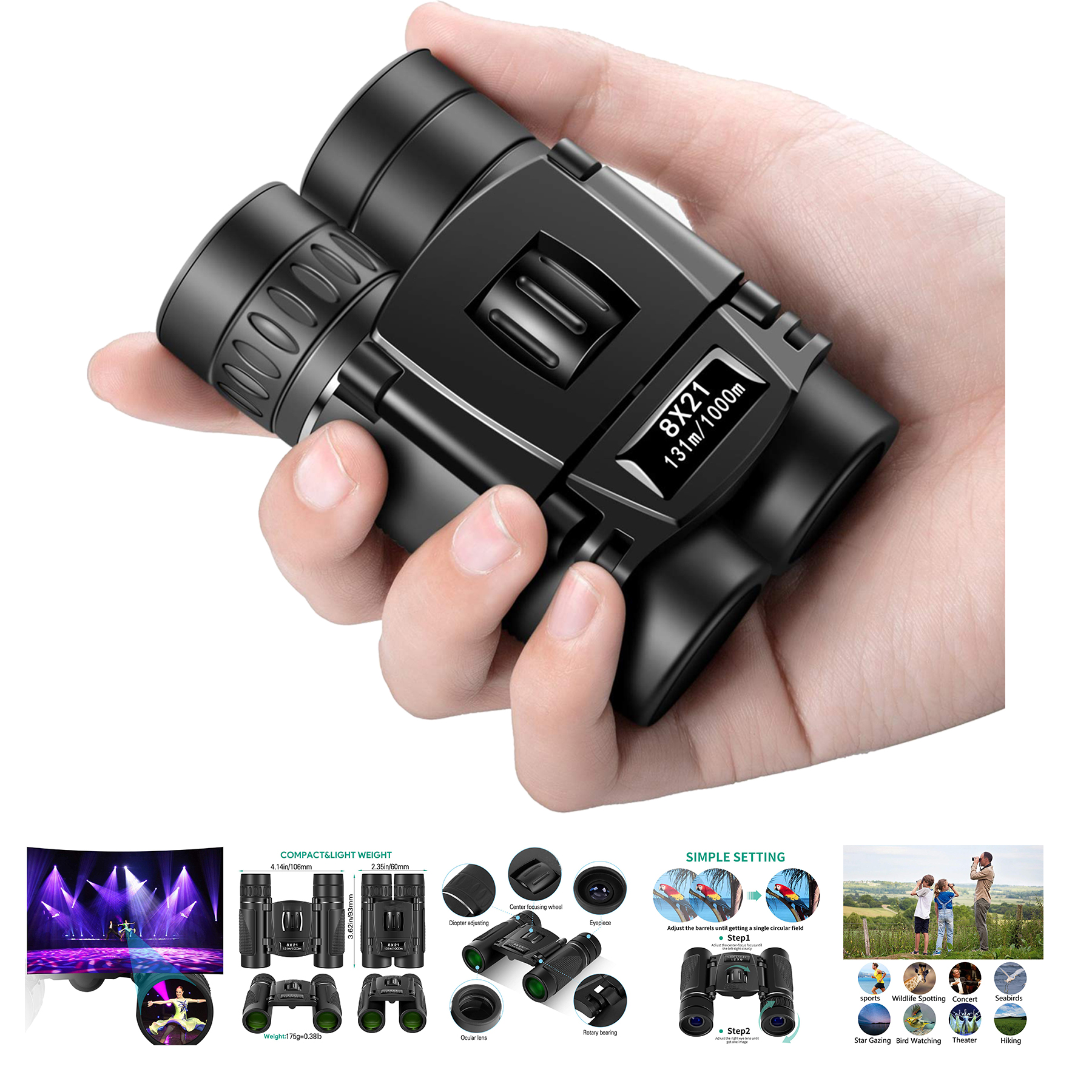 8x21 Small Compact Lightweight Binoculars