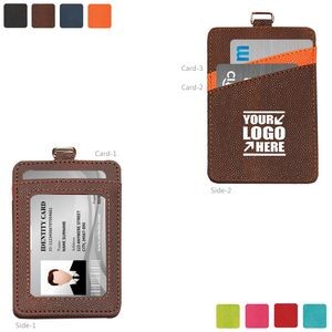 Retractable Lanyard 3 Pockets Dual Side PU Leather Card Holder 29