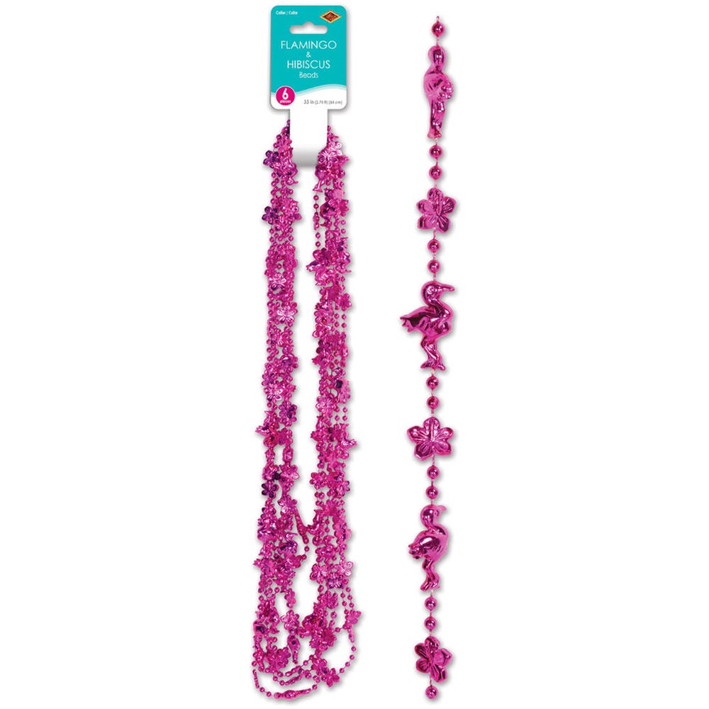 Flamingo & Hibiscus Beads - Pink 33" 6 Pack 3