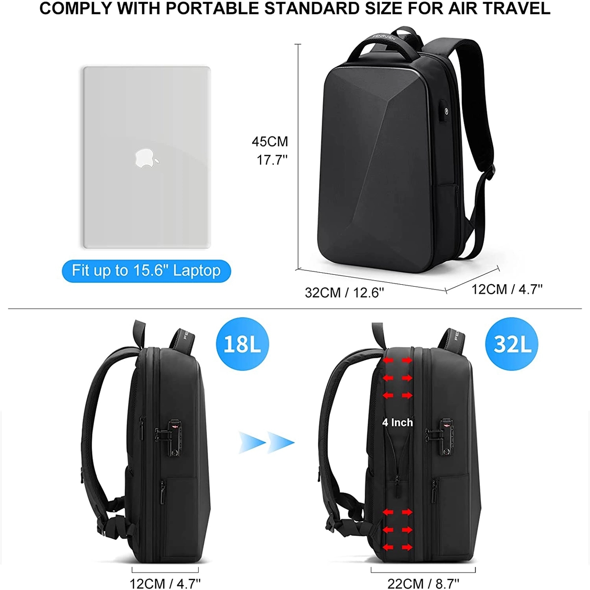 Anti-Theft Hard Shell Backpack with USB Port 4