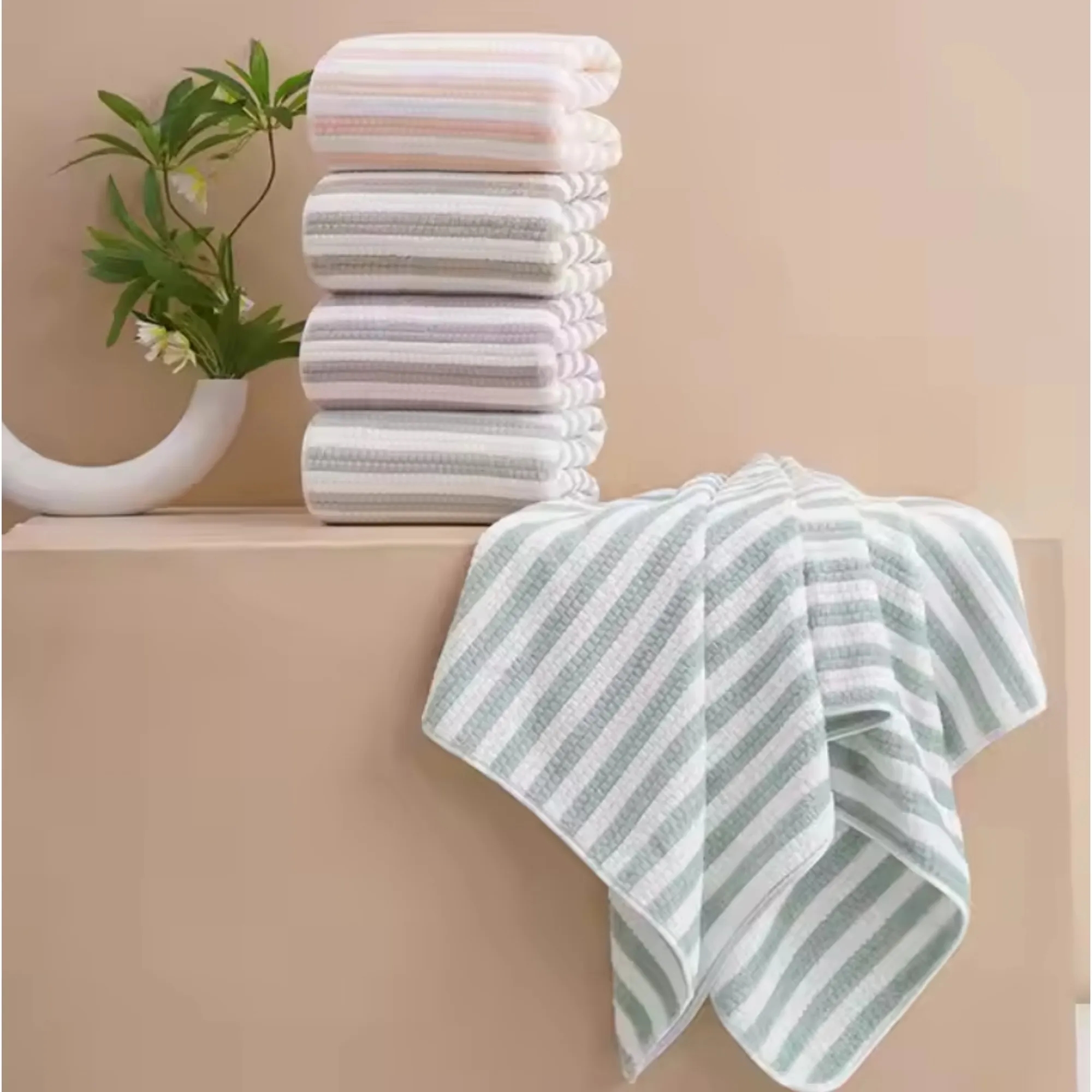 Soft Striped Coral Fleece Towel Ultra Absorbent 5