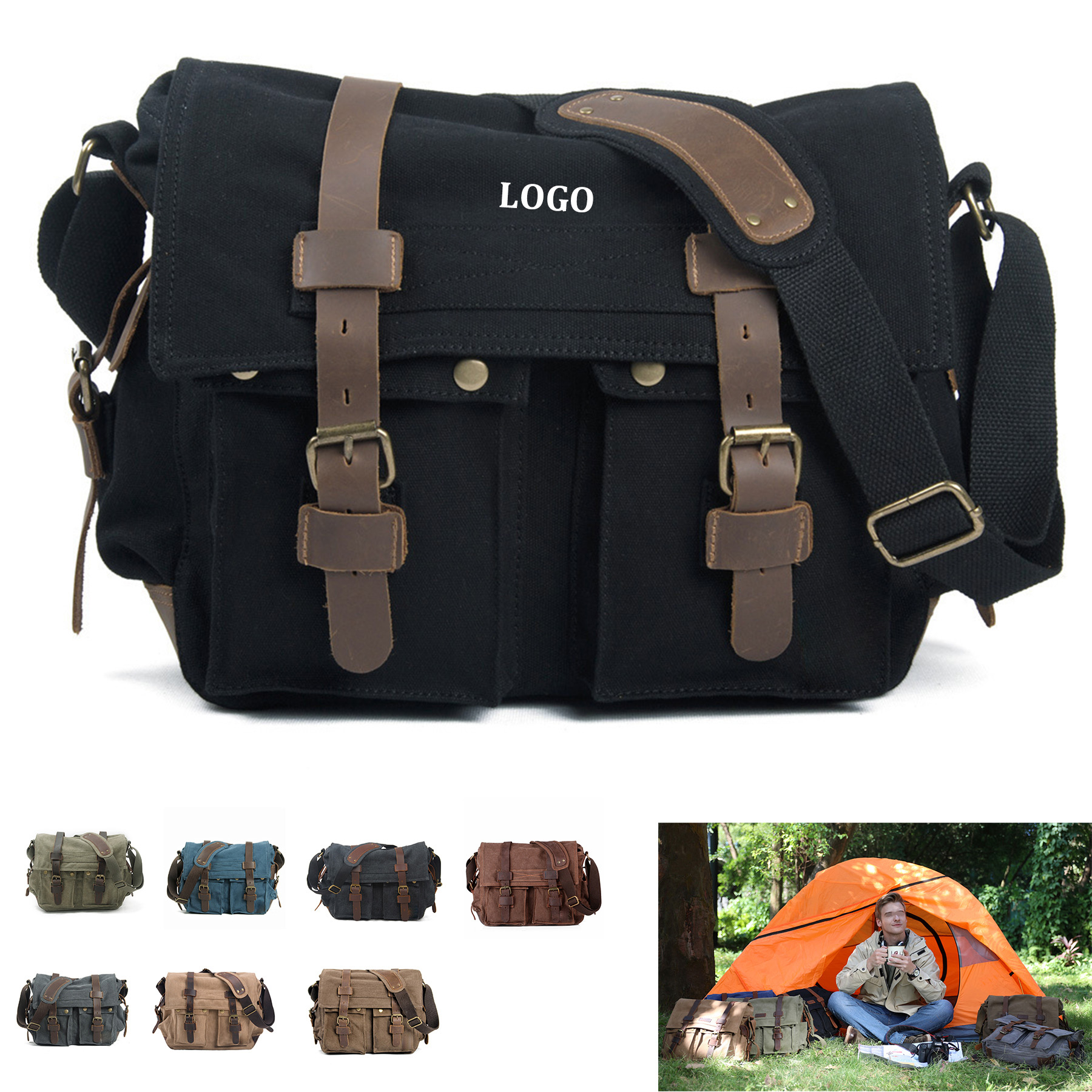 Vintage Military Leather Canvas Bag 4