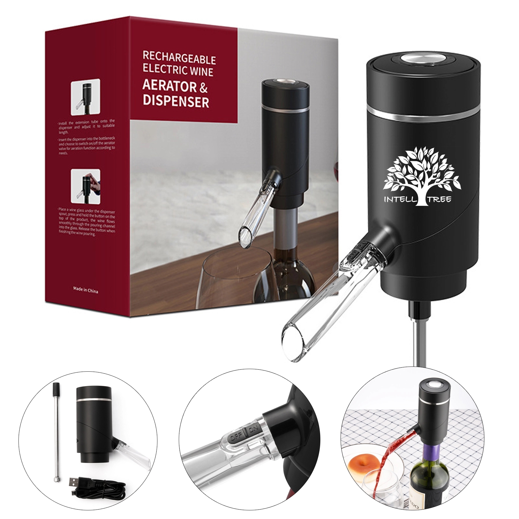 Electric Decanter Pump Dispenser Wine Aerator Gifts Set 2
