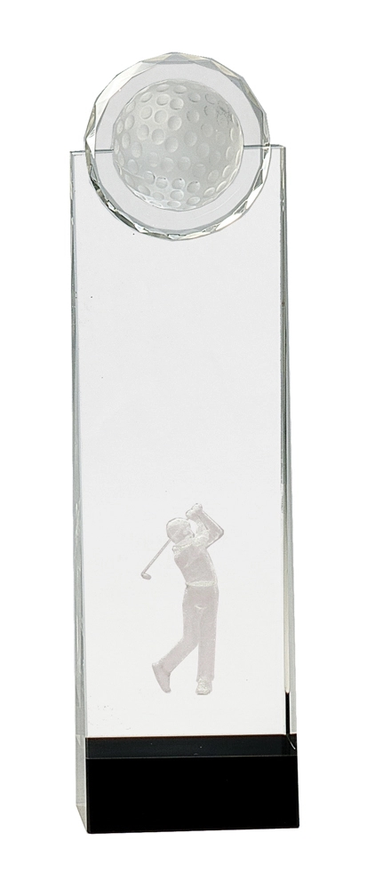 11 1/4" Clear/Black Crystal Standup w/3D Golfer 1