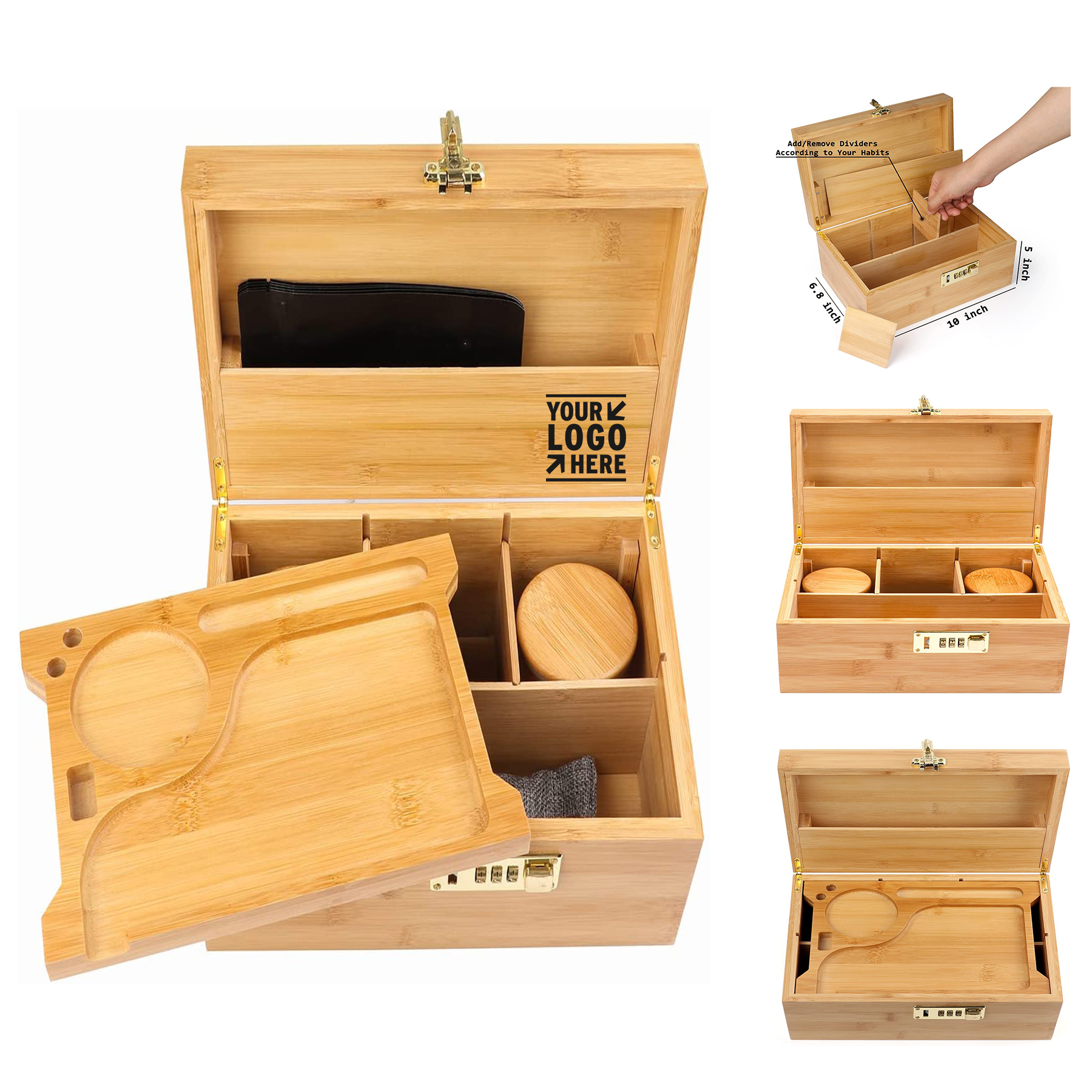 Large Bamboo Box with Combination Lock Decorative Box
