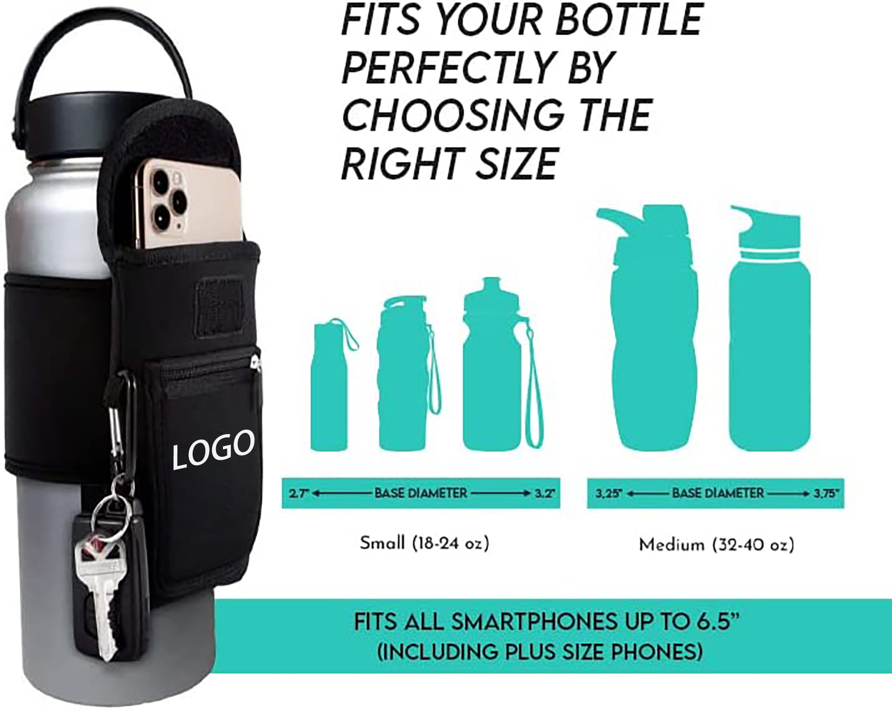 Gym Water Bottle Pouch for Running/ Walking/ Cell Phone/ Cards/ Key 2