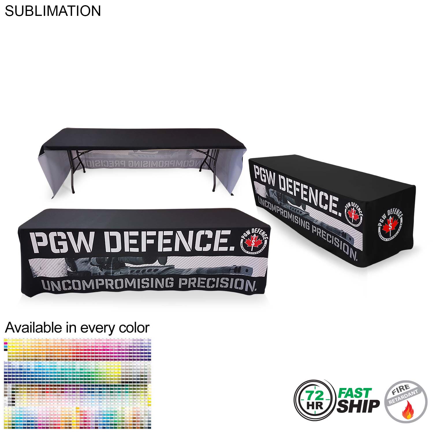 72 Hr Fast Ship - Sublimated Table Cloth for 8' Table, Drape Style, 3 sided, Open Back 2