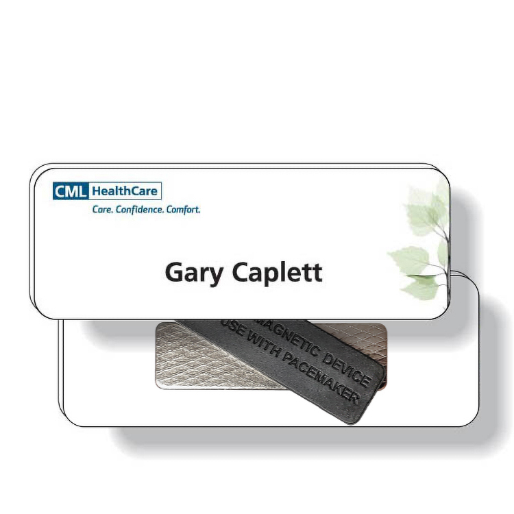 .060 White Plastic Badge with Bulldog Clip / rectangle (1" x 2.75") 4CP