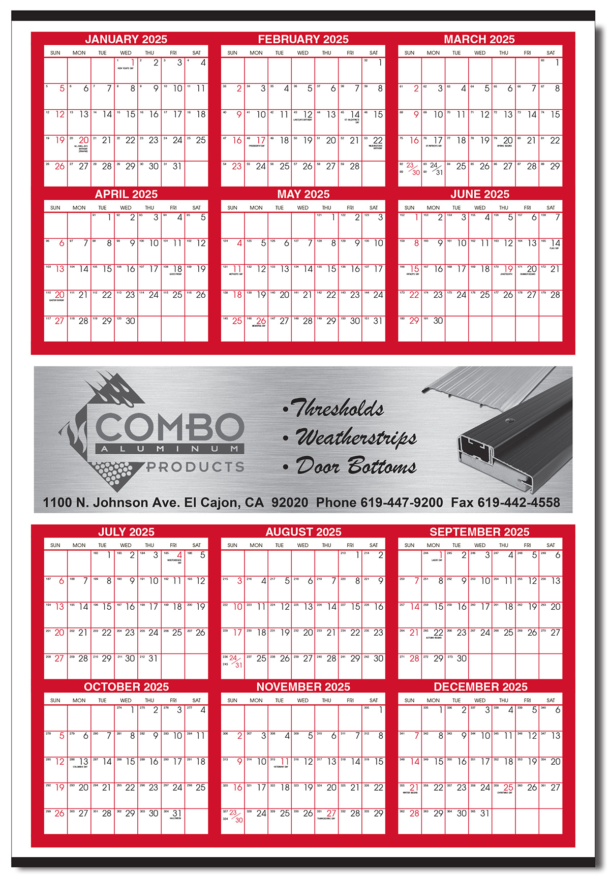 Large Year View Calendar w/Middle Ad