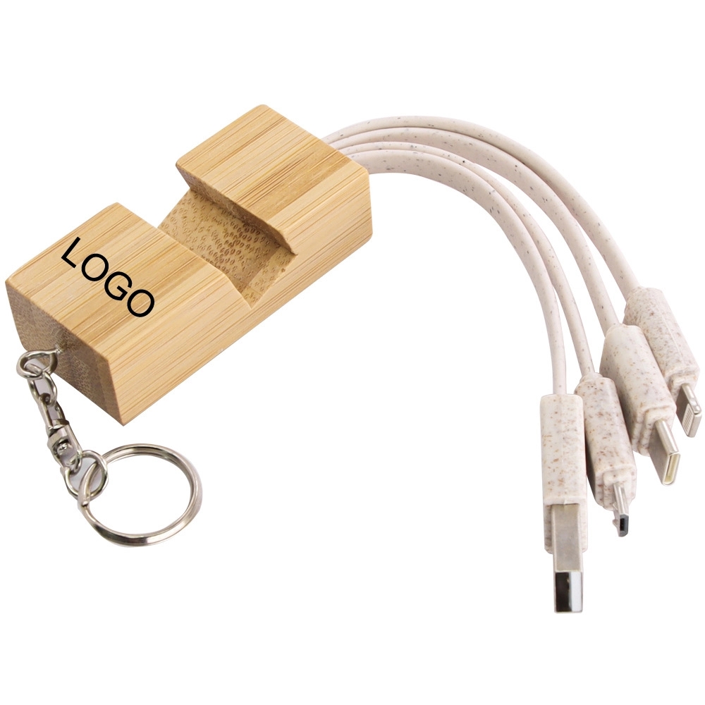 Biodegradable Bamboo Phone Stand with Charging Cable 3