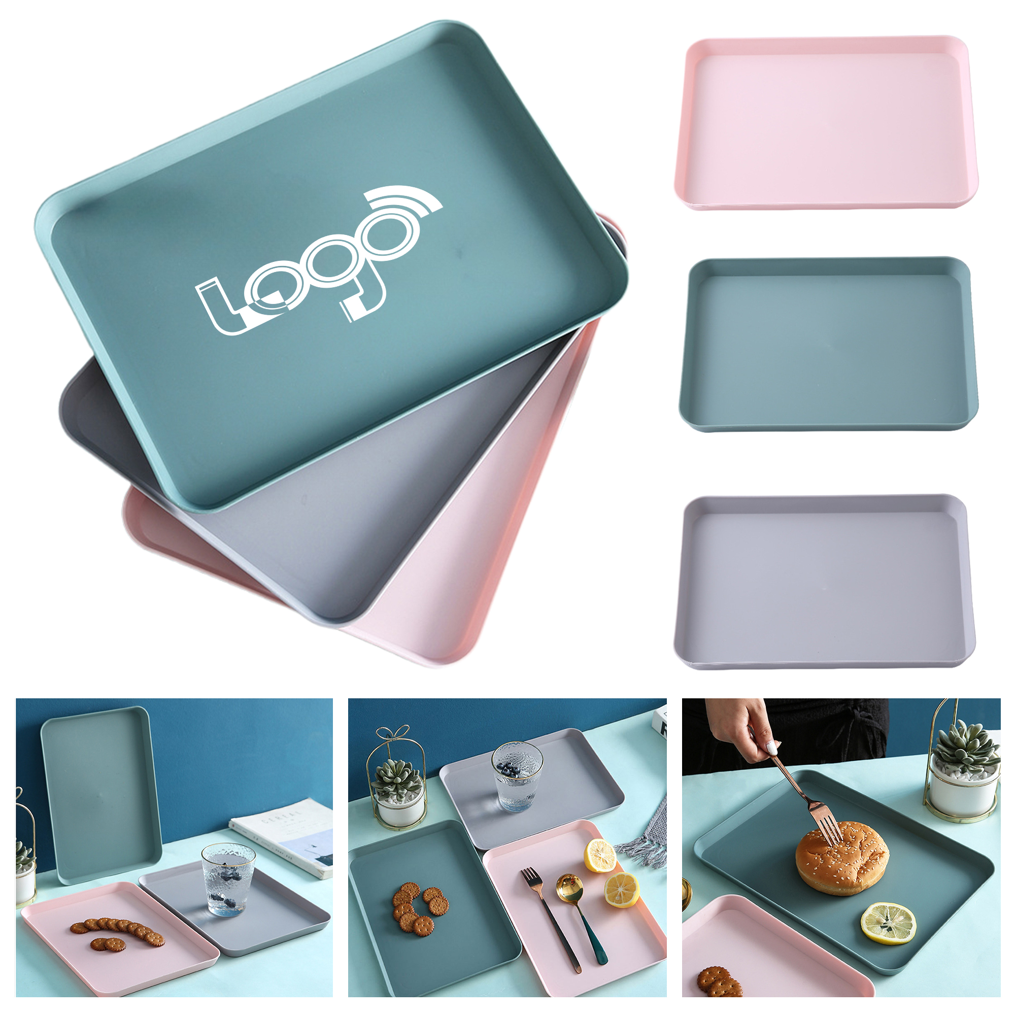 MOQ 50 Nordic Style Rectangular Breakfast Tray Plastic Serving Plate 2