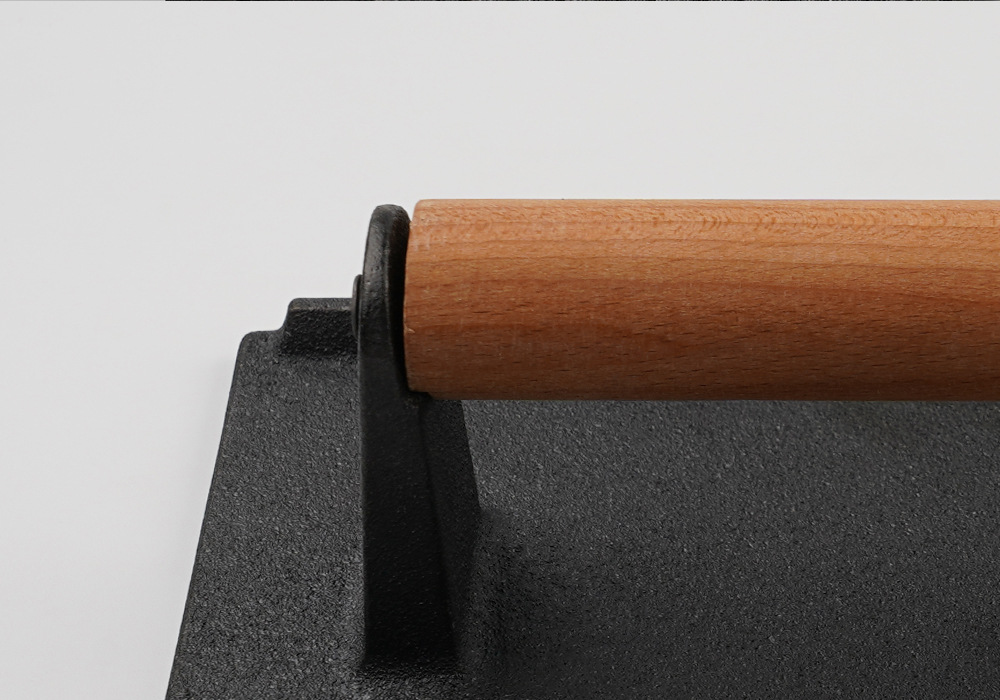 Cast Iron Smash Burger Press With Wood Handle (Rectangle ) 5