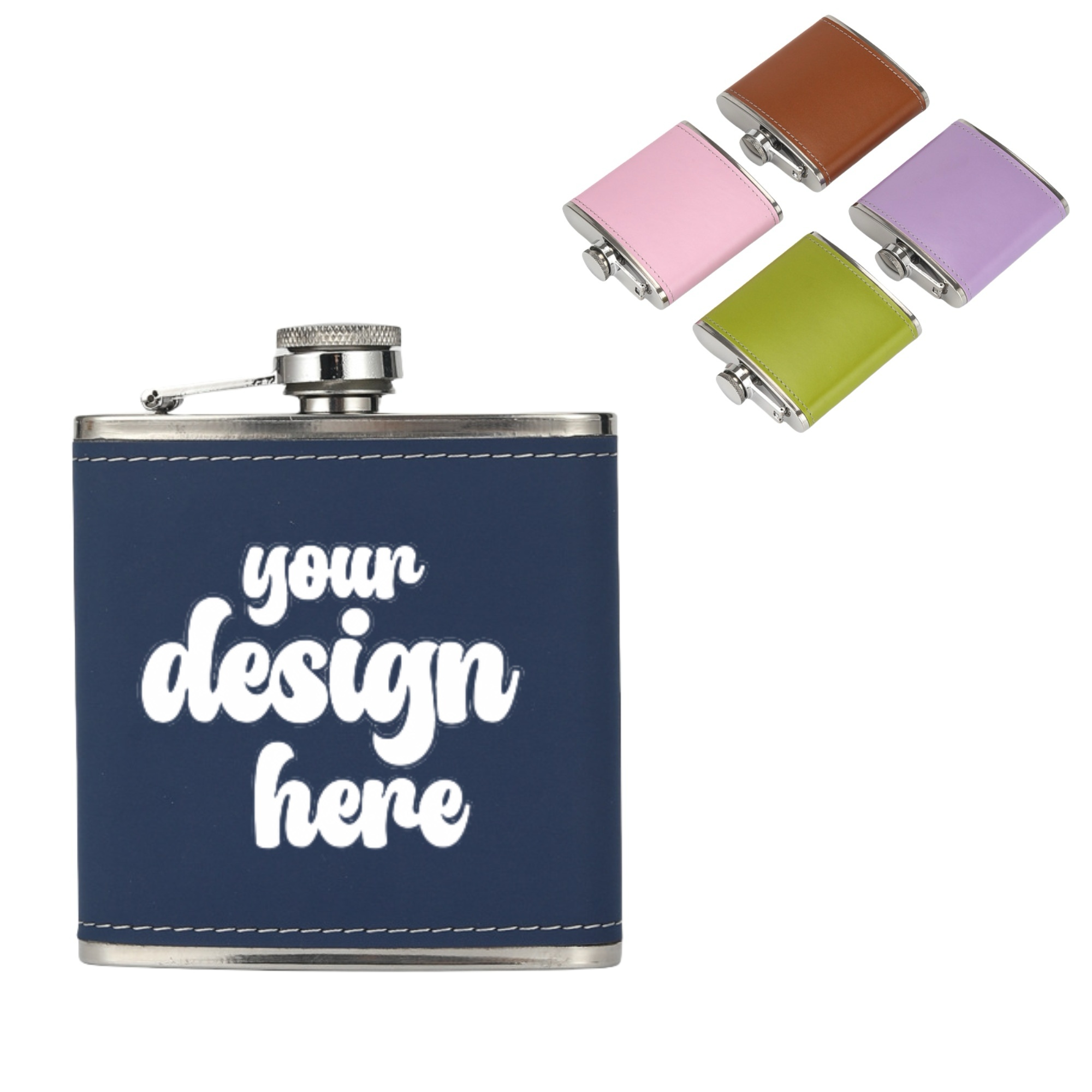 Leather Stainless Steel Pocket Hip Flask 6oz 4
