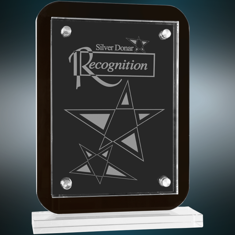 7 1/2" x 10" Black Floating Glass Standup Plaque Award