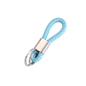 Chic Dual Rings Weaved PU Leather Keychain 10
