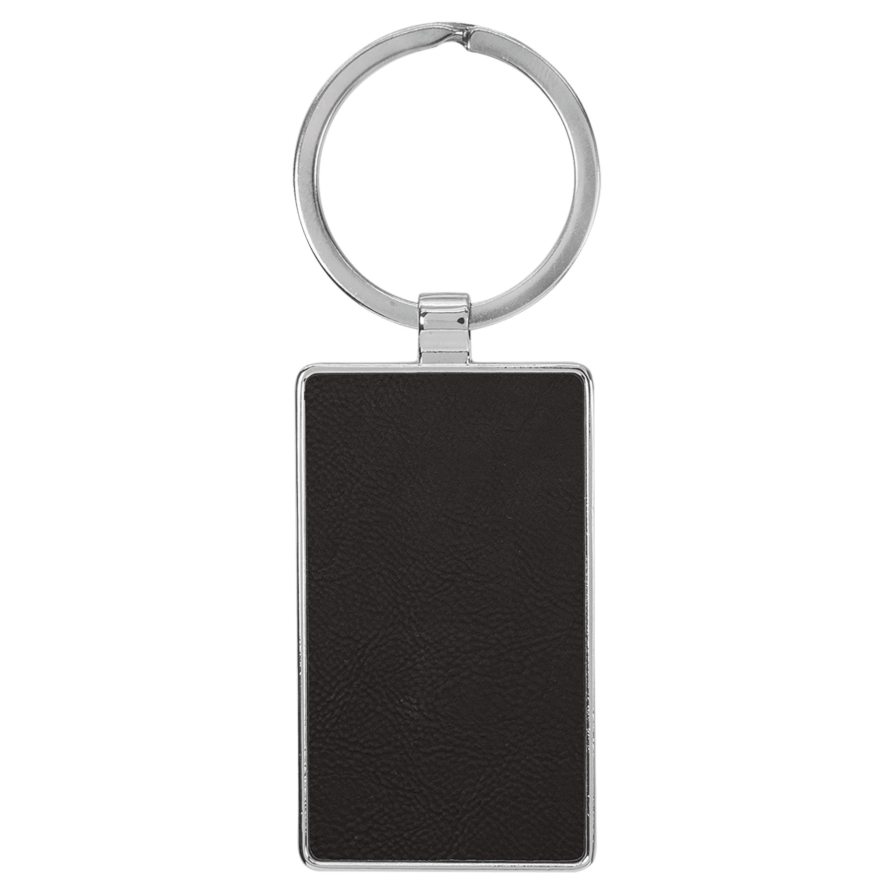 Black & Silver Leatherette/Metal Rectangle Keychain 3