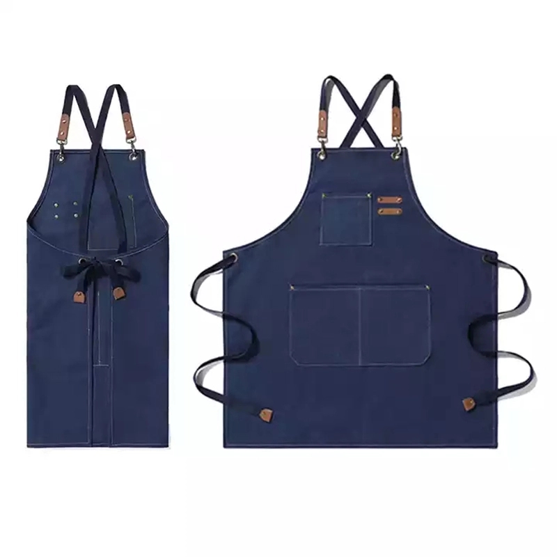 Black Leather Duck Canvas Cotton Kitchen Apron For Waiter 2