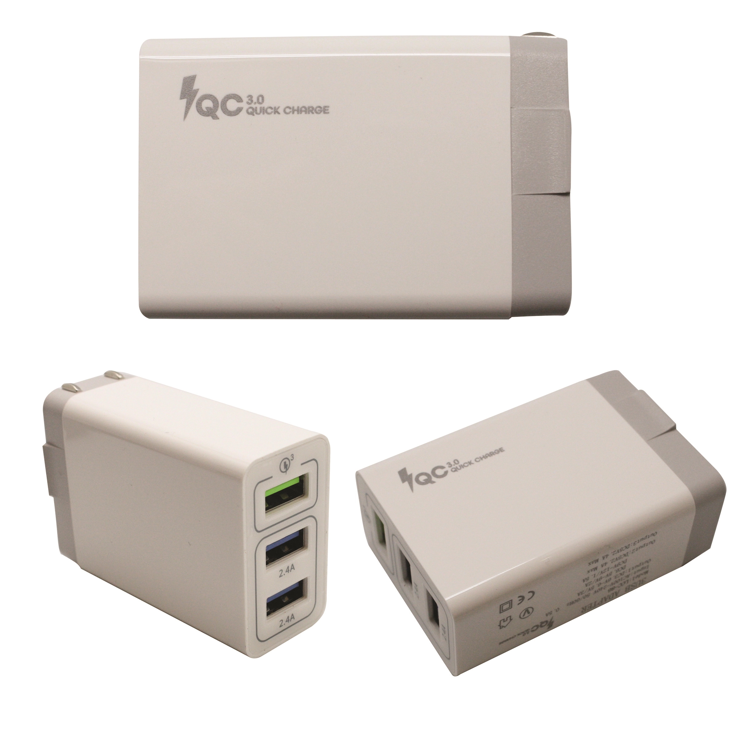 QC 3.0 White Quick Wall Charger Adapter with 3 outputs 5