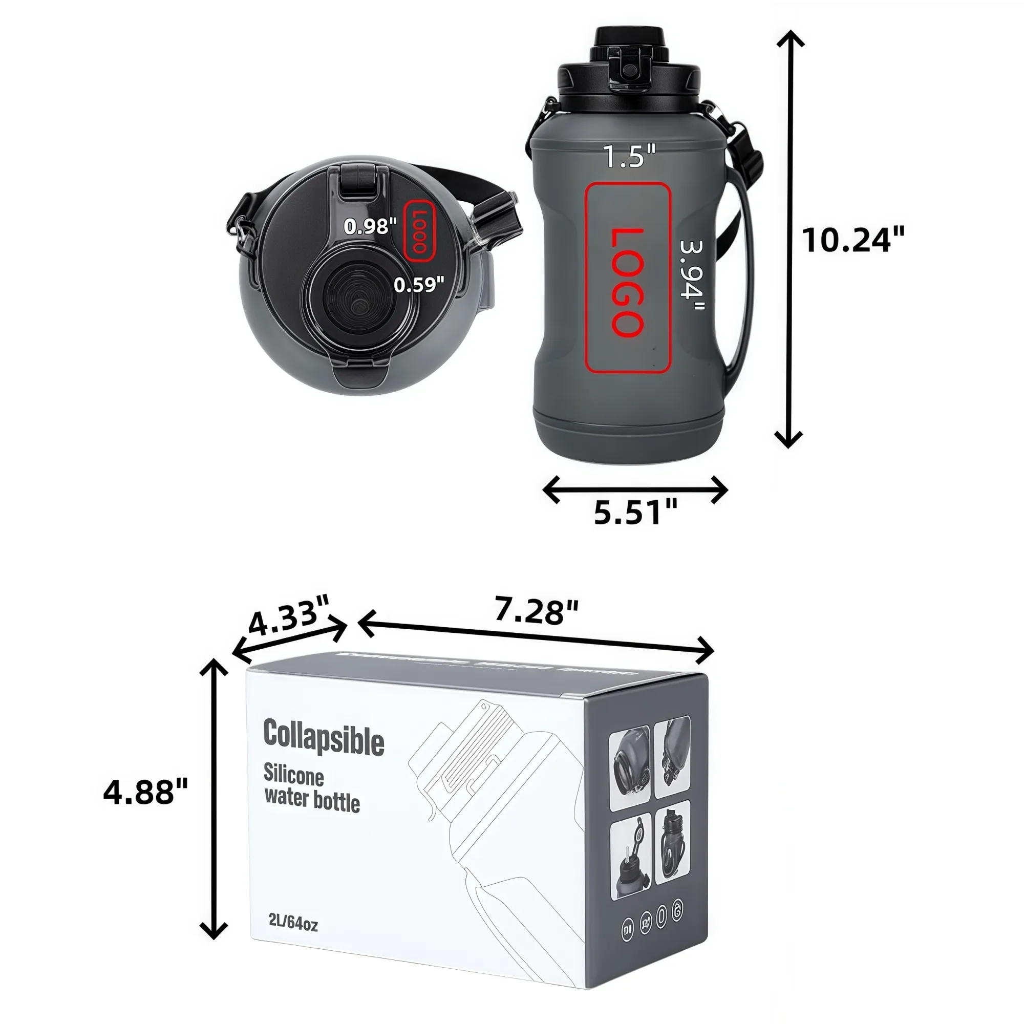 64oz Large-Capacity Outdoor Collapsible Silicone Bottle 6