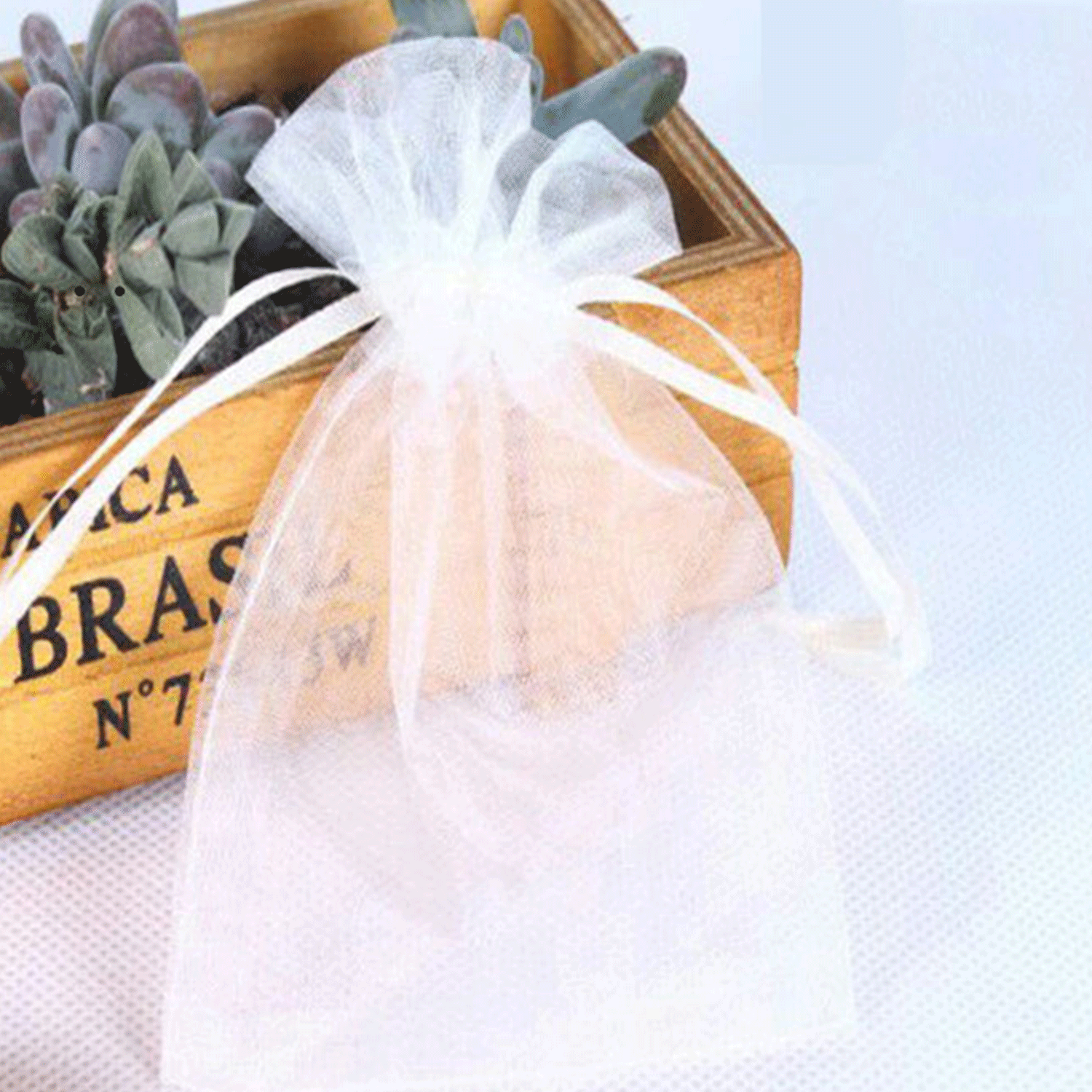 Wedding Gift Party White Organza Mesh Drawstring Bag 11