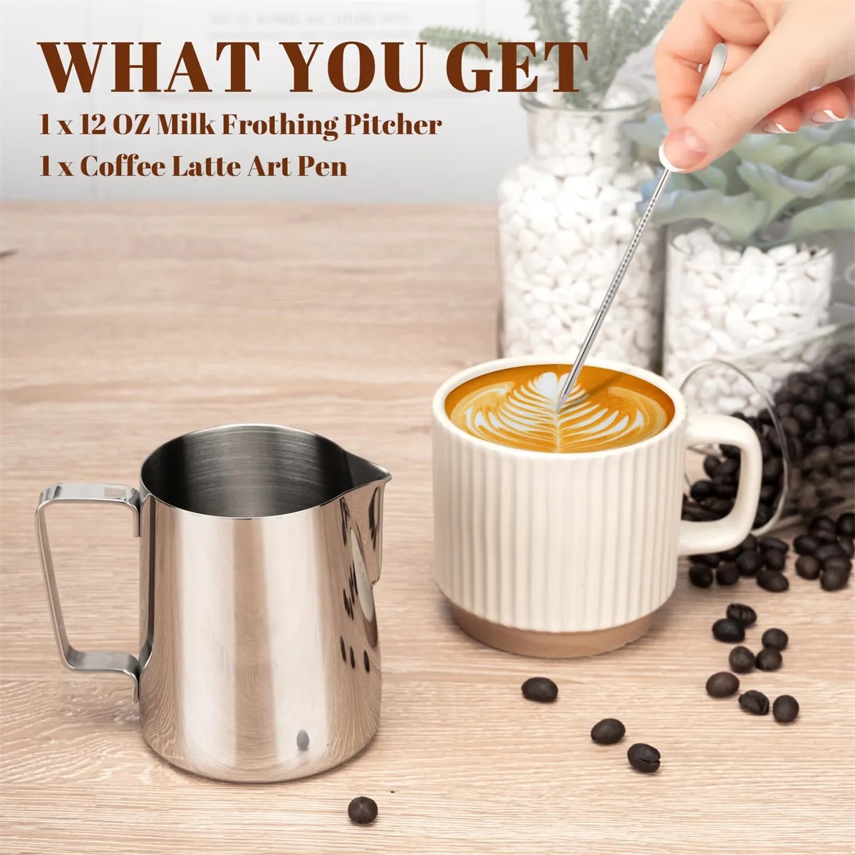12oz Milk Frother Cup with Clear Scale 6