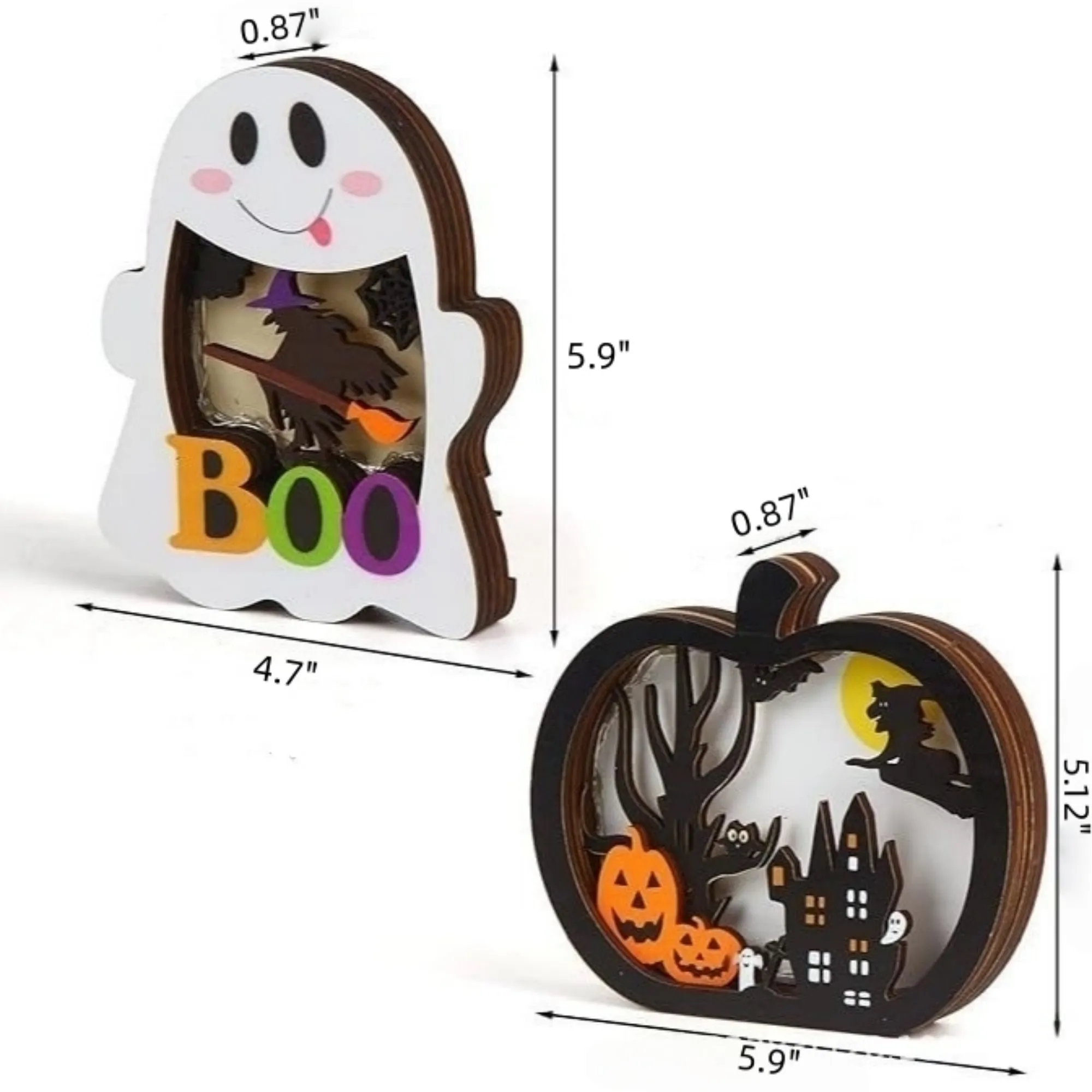 Wooden Halloween Glowing Ornament Lighted 5