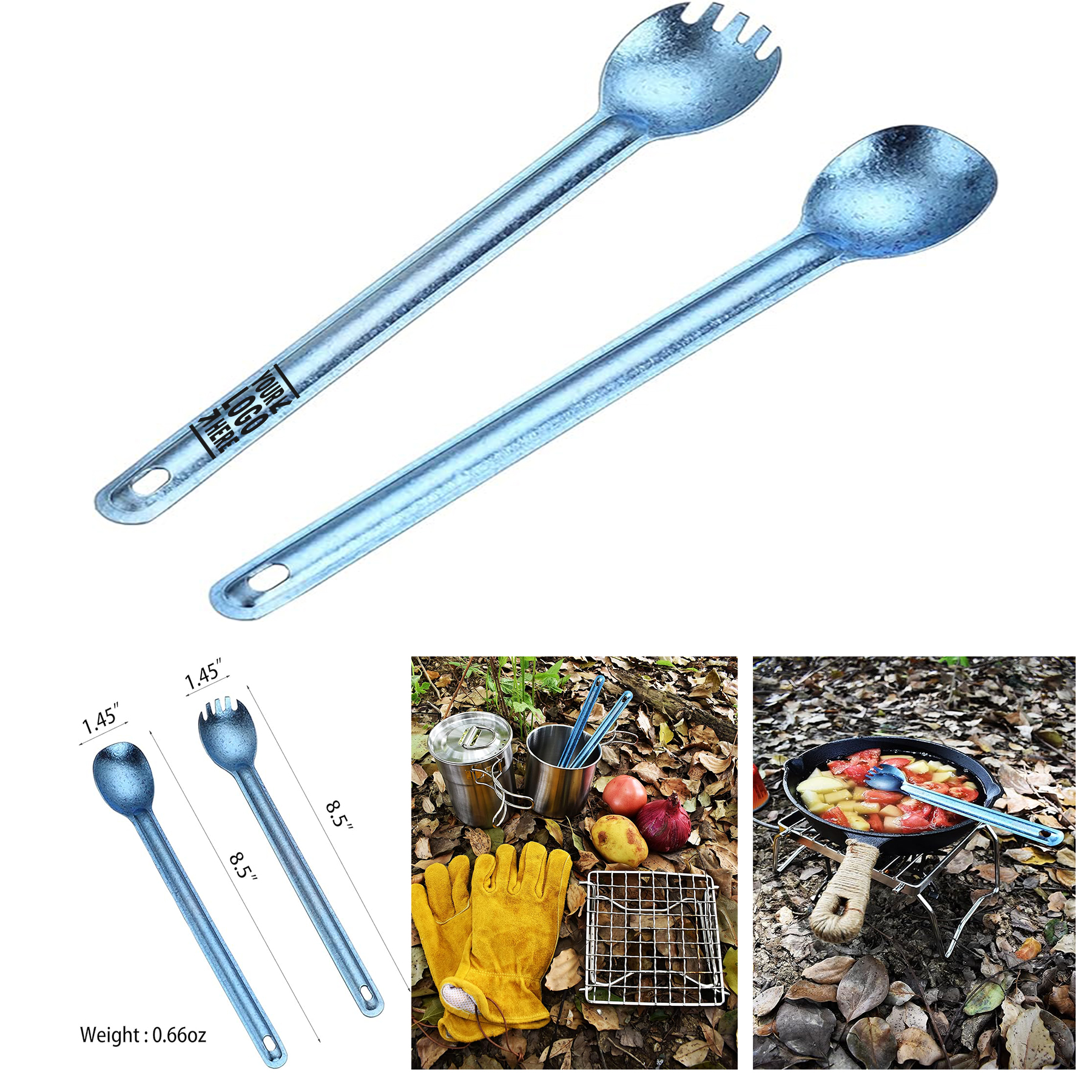 Eco-Friendly Titanium Camping Long Handel Spork 8.6" Soup Coffee Spoon Cutlery Set