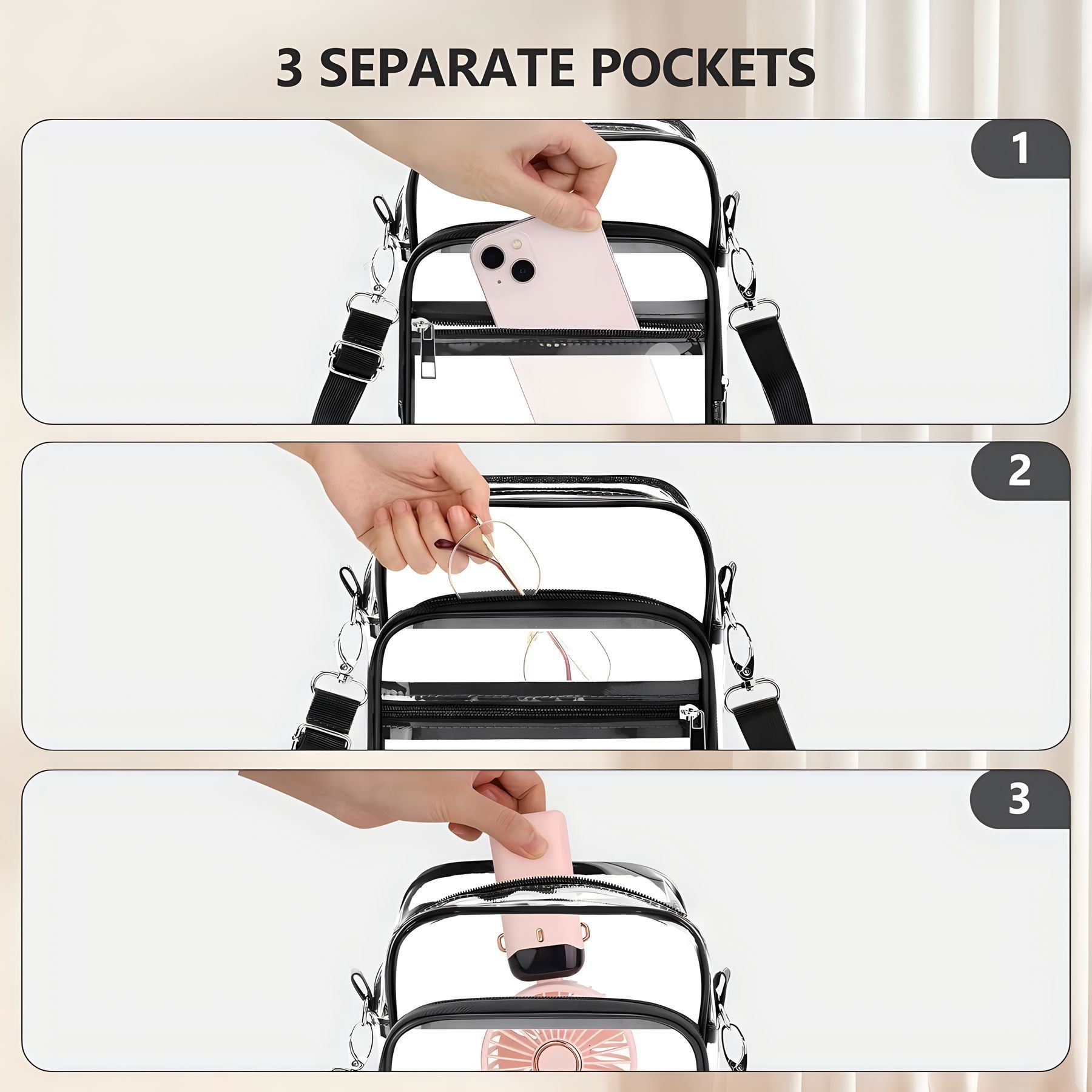 Big Size Stadium Approved Transparent Pvc Cross Body Bag 9